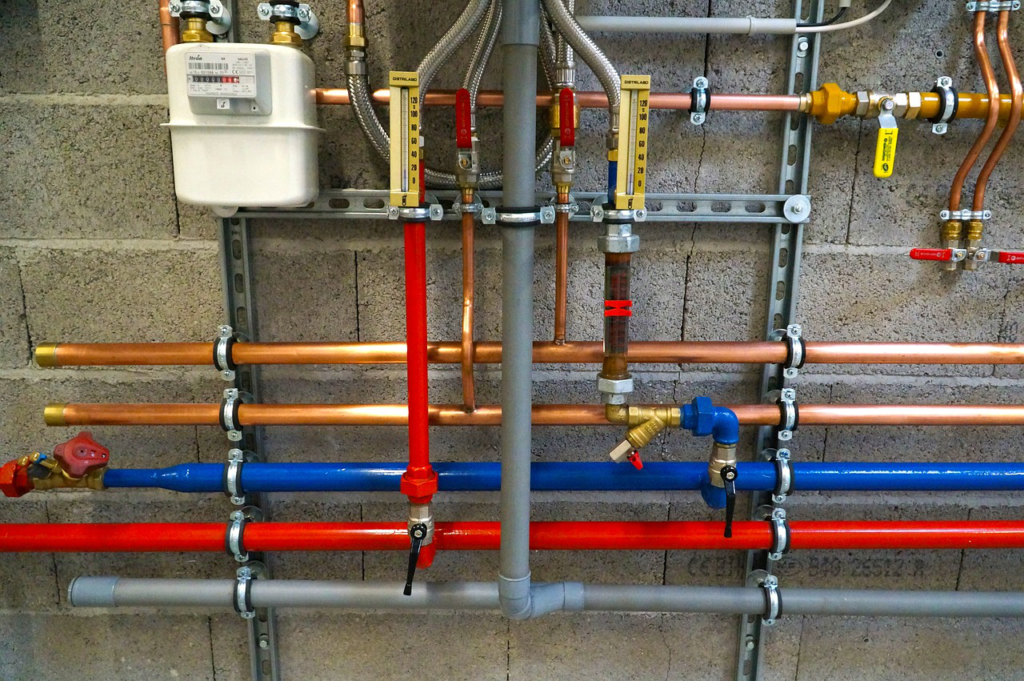 Gas line pipes of different colors.